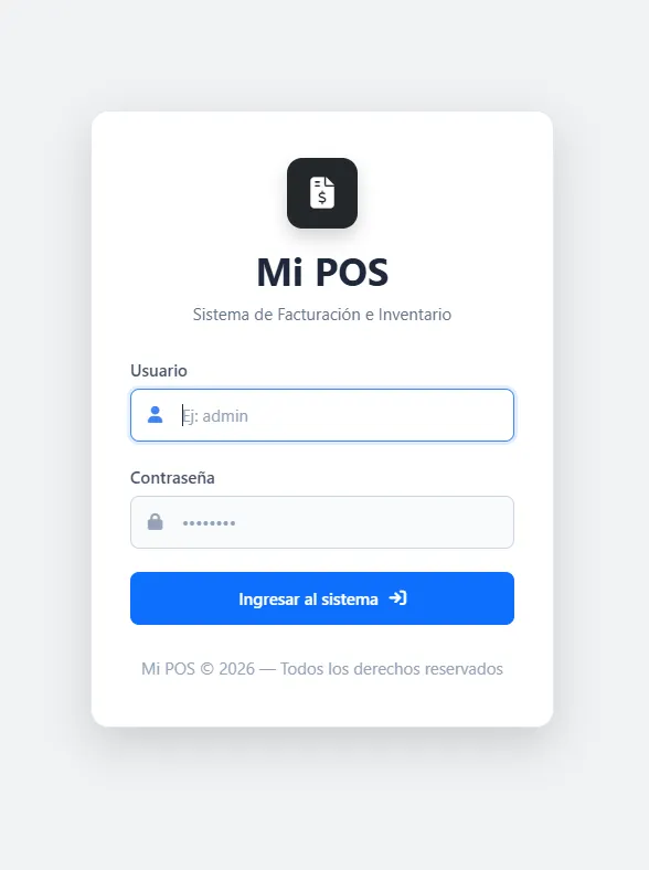 Pantalla de login del sistema de facturación